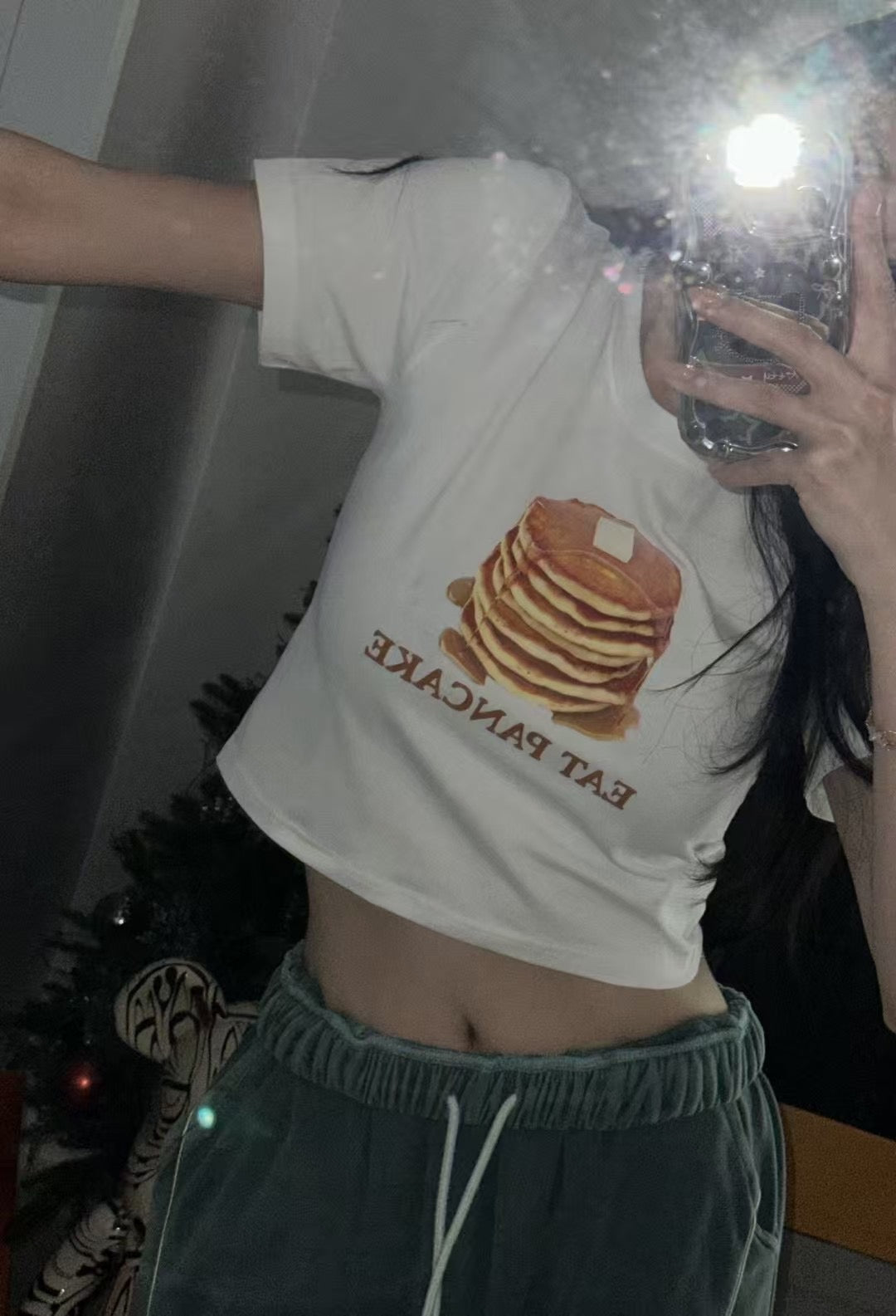KR直送 Pancake Print Cropped Tee 3色入 S90618