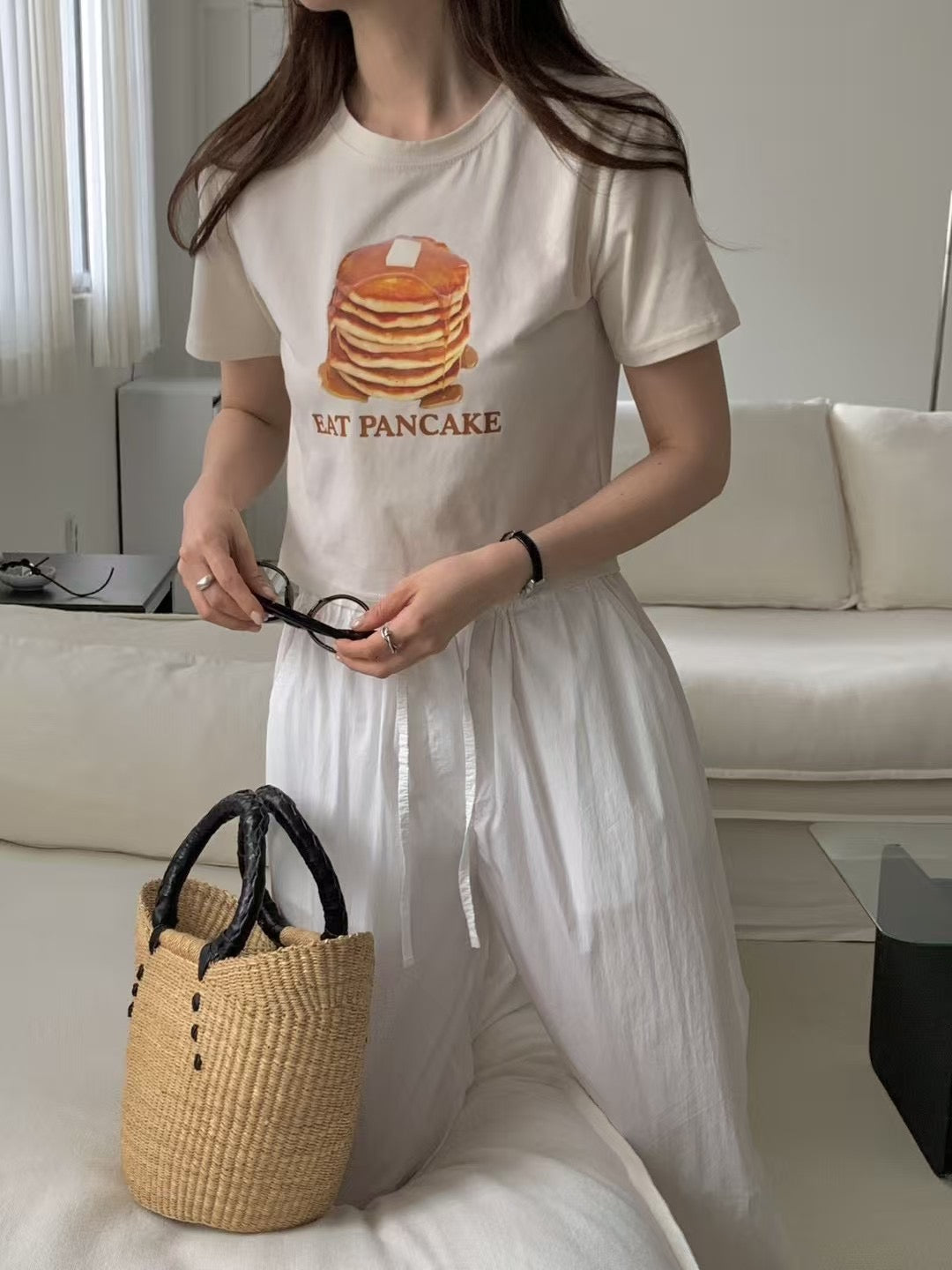 KR直送 Pancake Print Cropped Tee 3色入 S90618