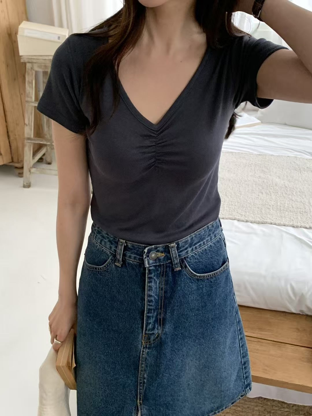 KR直送 抓胸超彈親膚棉Tee 3色入 S90619