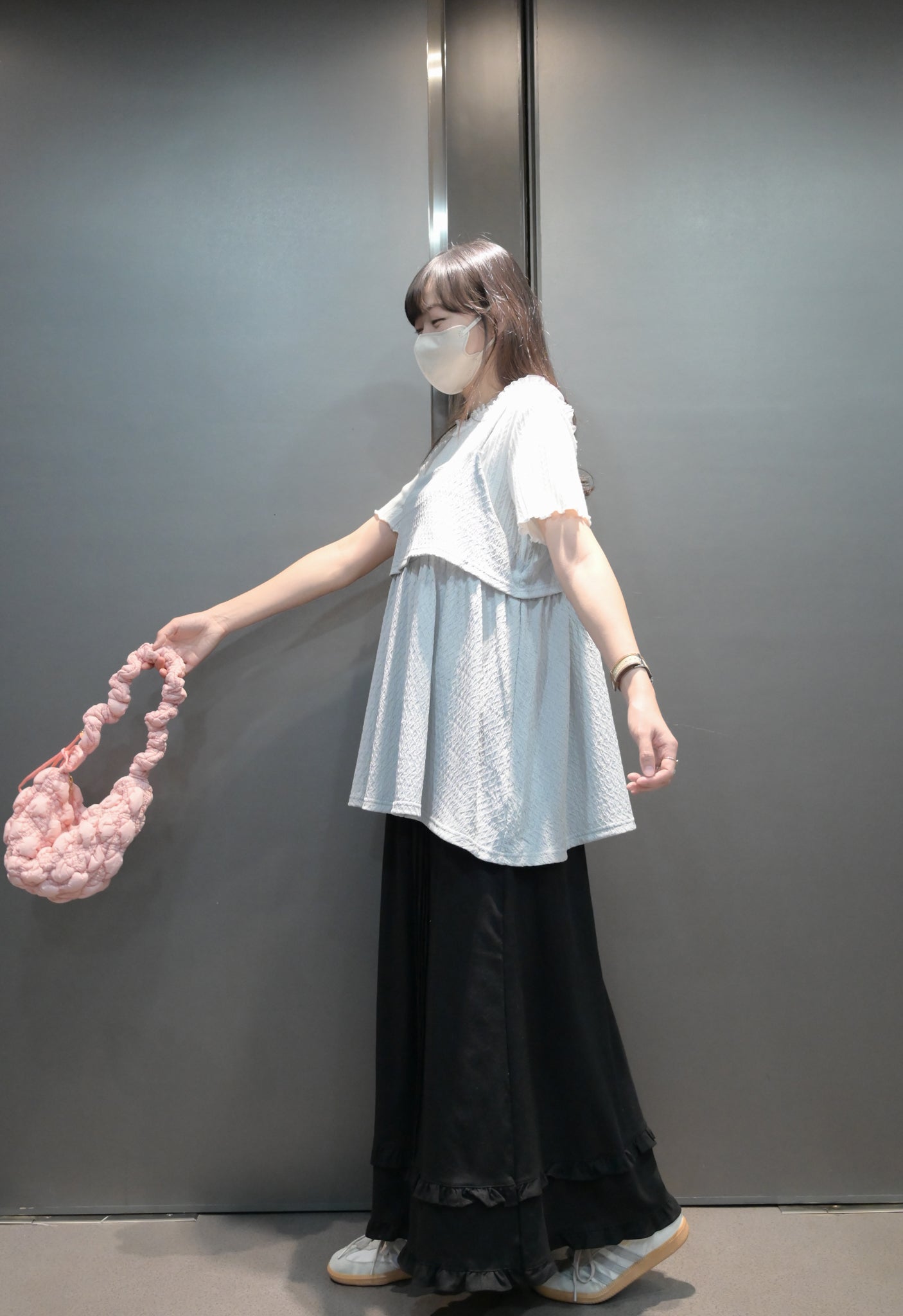 提花圖案絲帶綑邊上衣 3色入 S10302