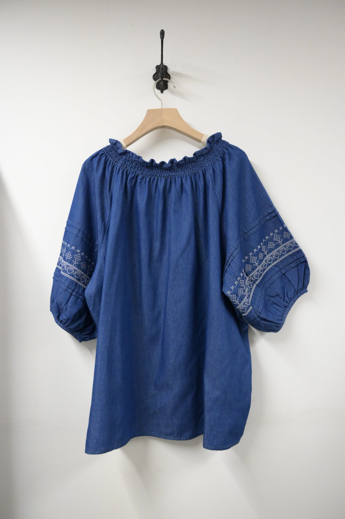 夏季・刺繡薄牛仔中袖上衣 2色入 1S60709
