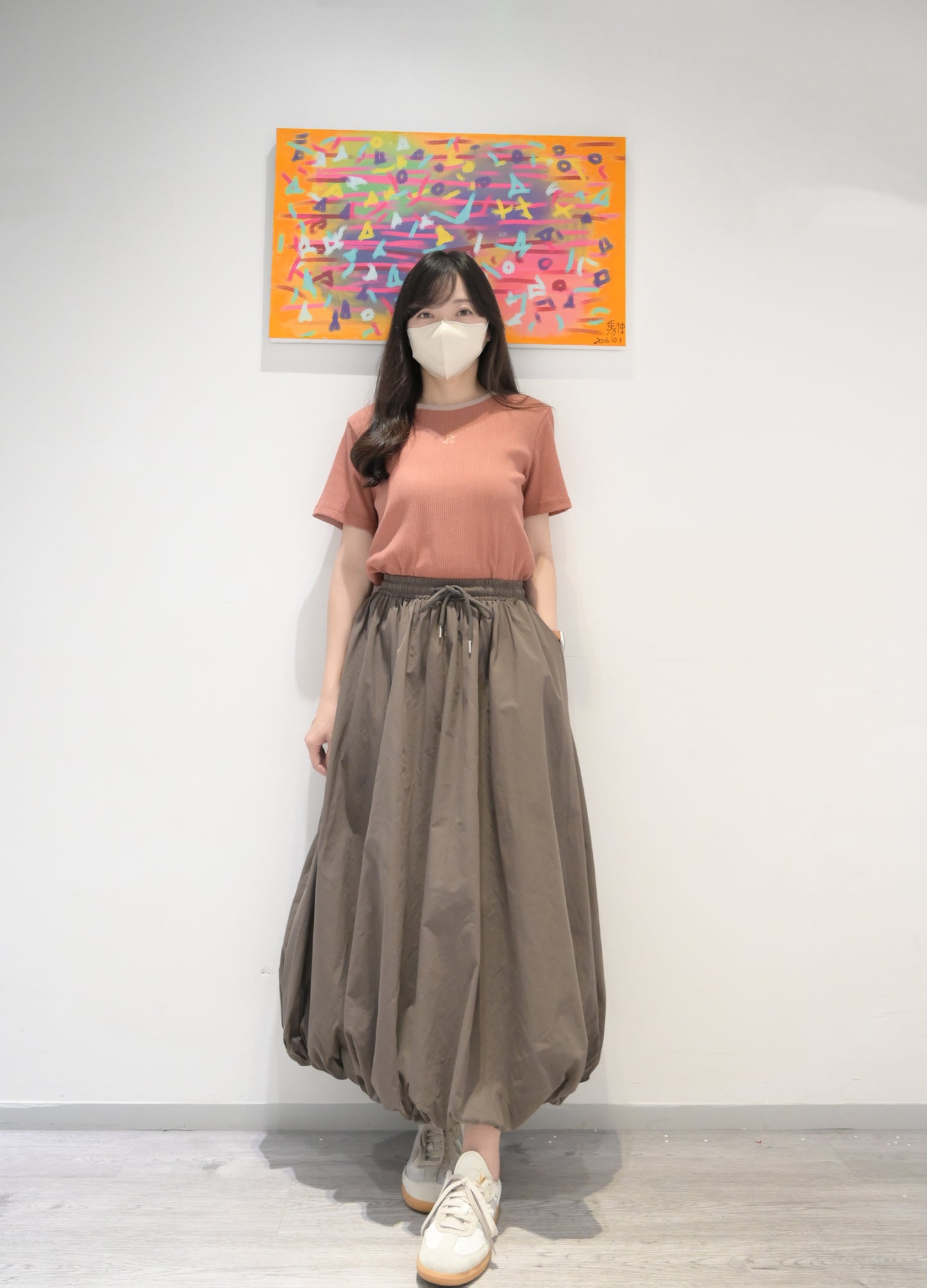 棉質泡泡抽繩半身裙 3色入 S60608