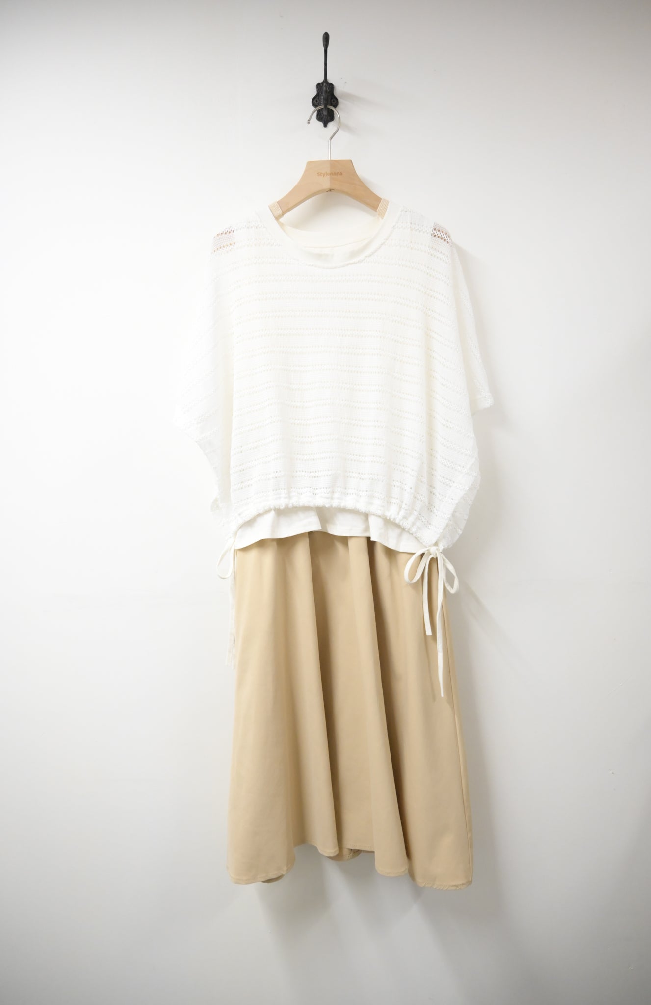 假兩件通花綁邊連身裙 2色入 S60638