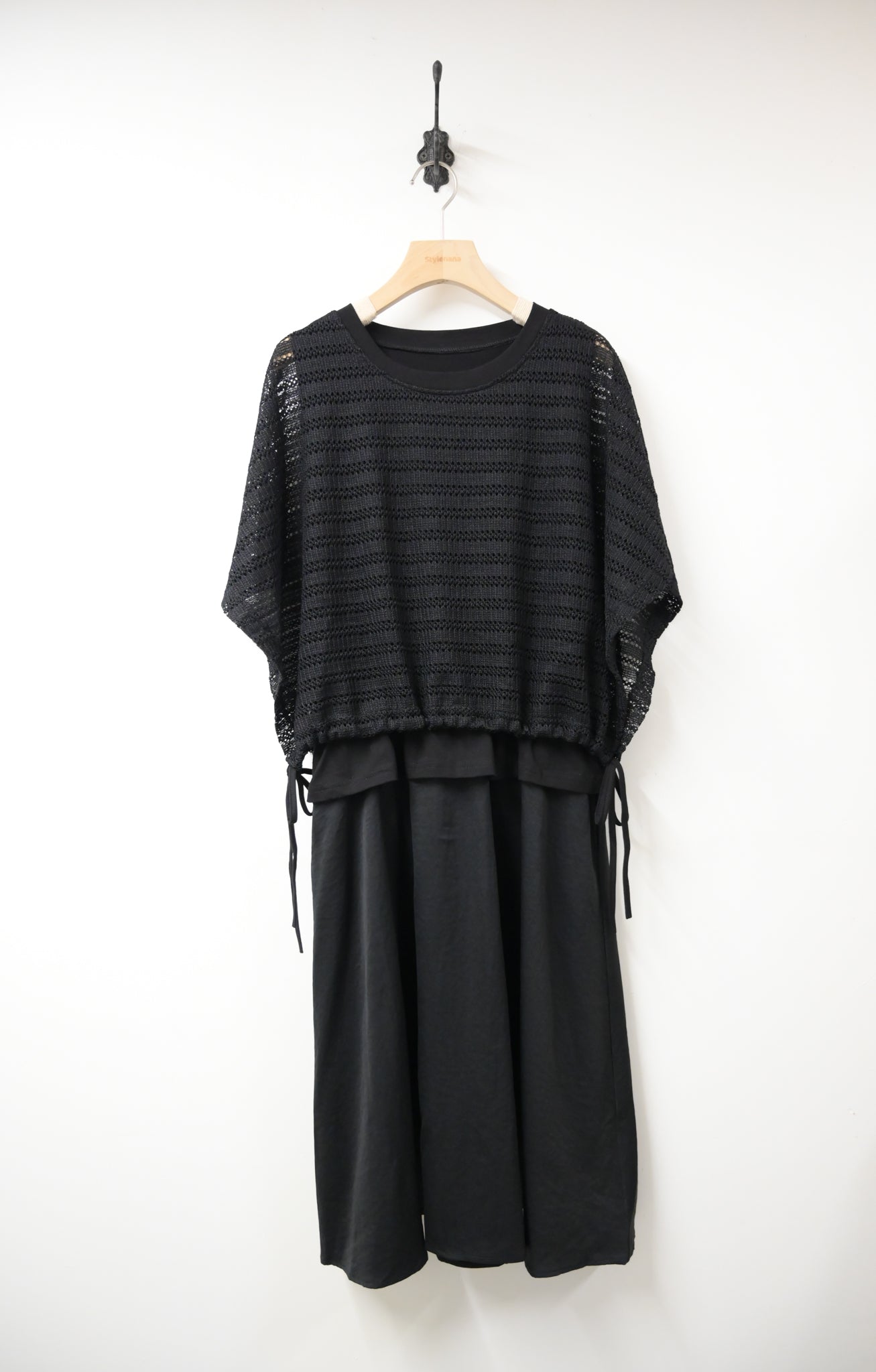 假兩件通花綁邊連身裙 2色入 S60638