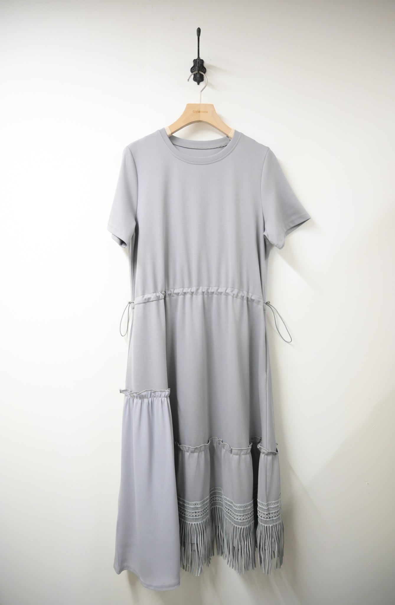 流蘇邊束腰連身裙 3色入S60209