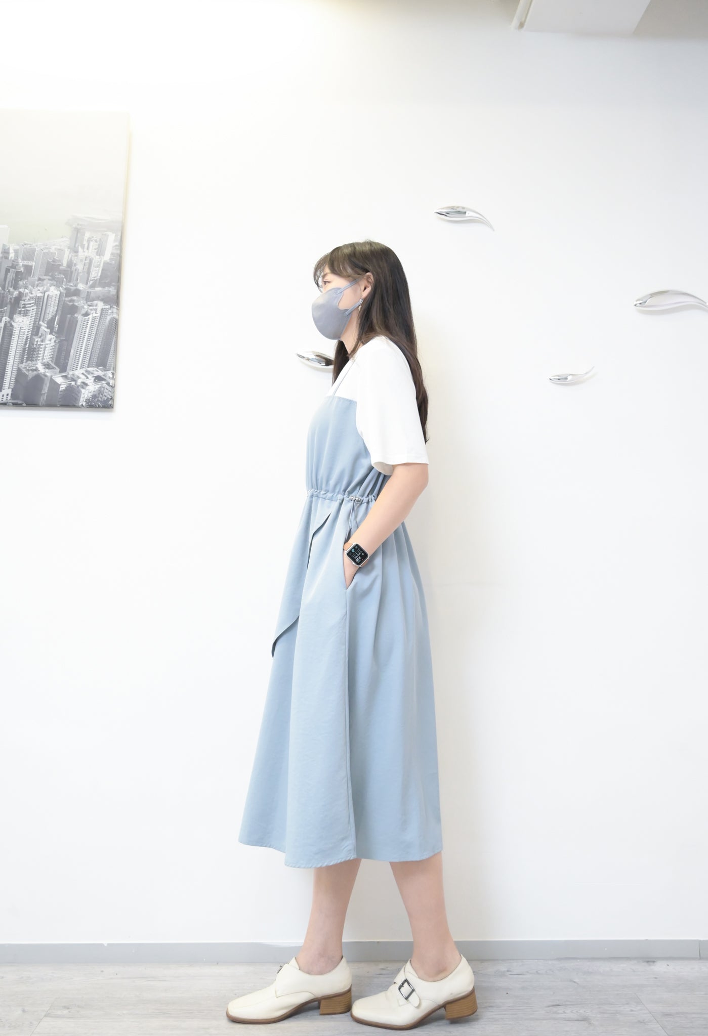 揭頁彈性修腰連身裙 2色入 S60817