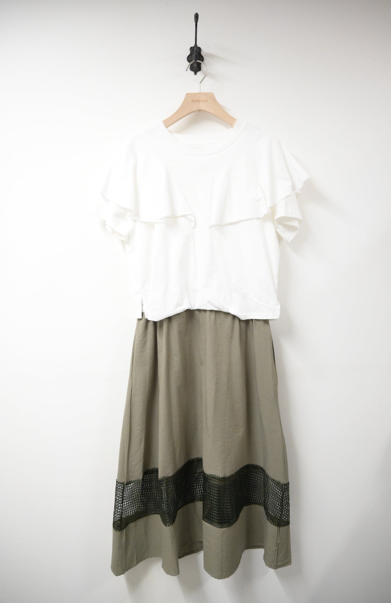 Ruffles披肩拼接透視裙邊連身裙 2色入 S60824