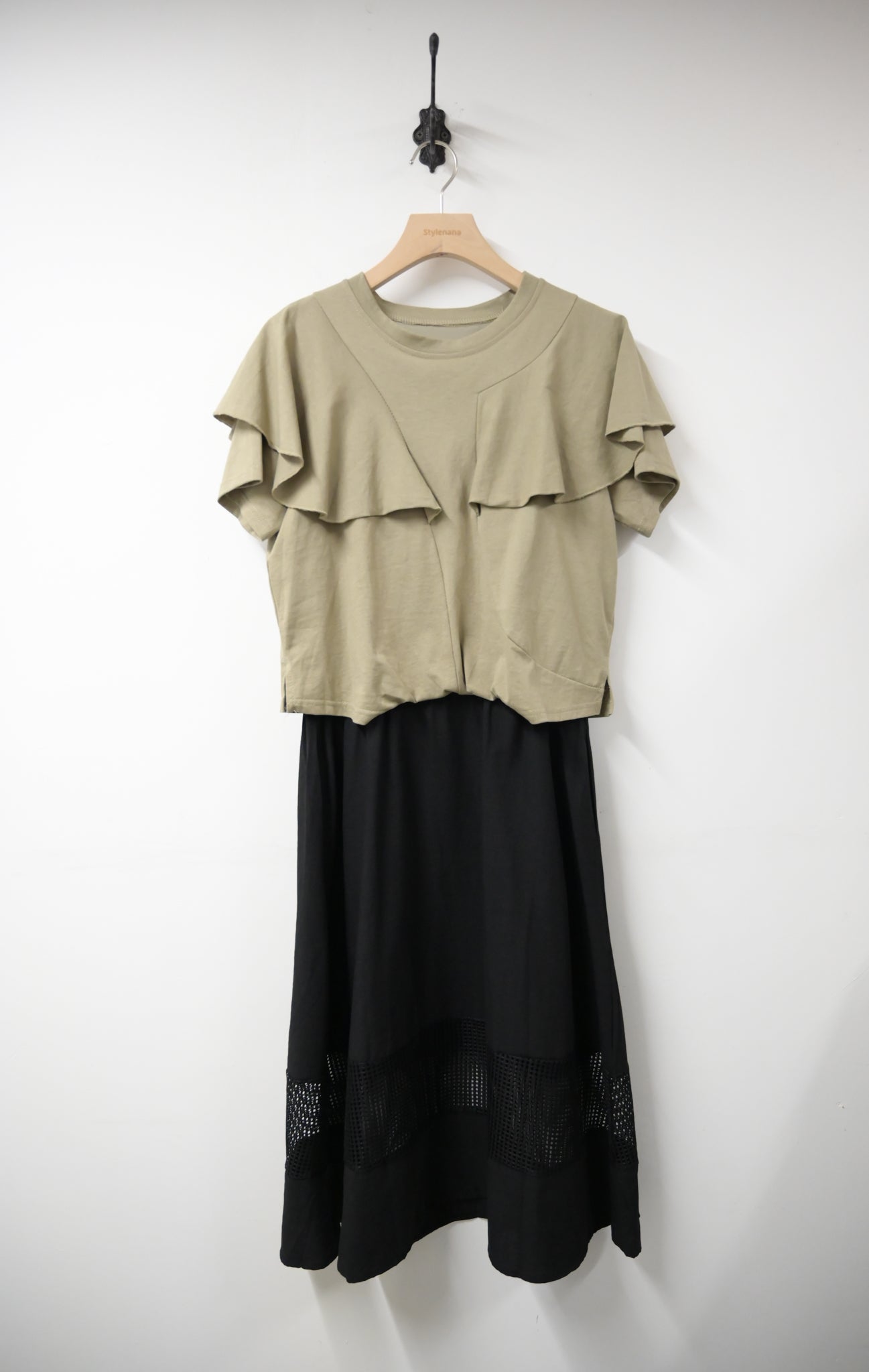 Ruffles披肩拼接透視裙邊連身裙 2色入 S60824