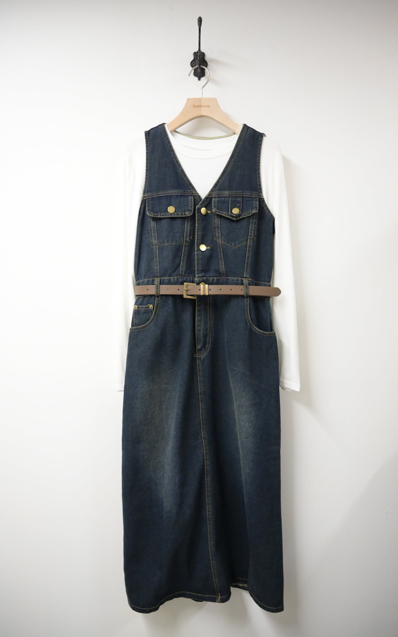 洗水牛仔背心裙連BELT及素色TEE 3件SET 2色入 W3112606