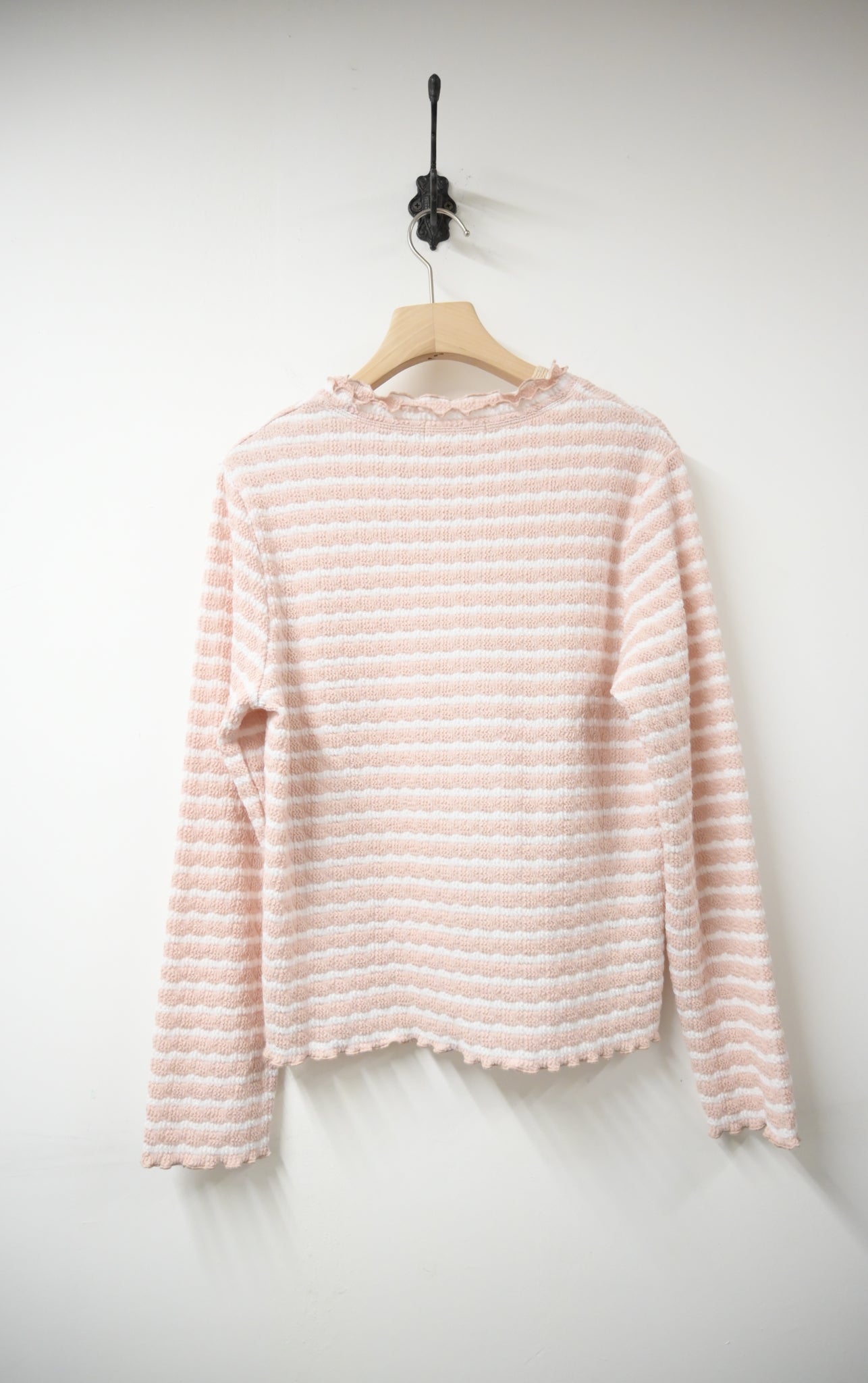 秋冬・馬卡龍橫間木耳邊上衣 2色入 1W51226