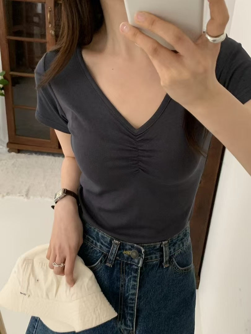 KR直送 抓胸超彈親膚棉Tee 3色入 S90619