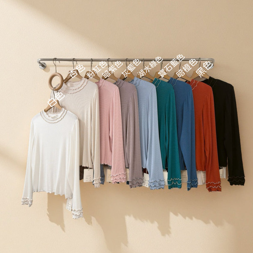 秋冬・三層Ruffles棉花感超彈上衣 7色入 1W11029