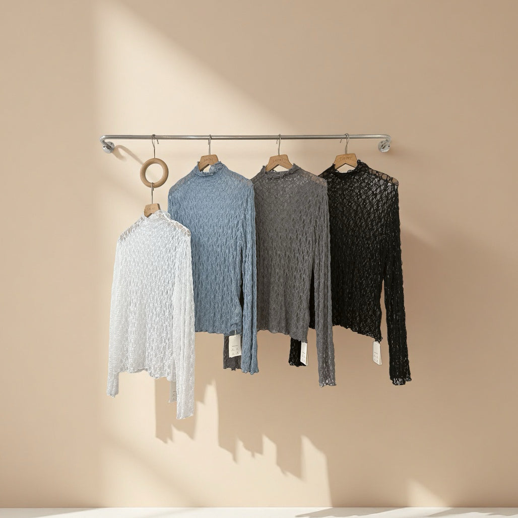 初秋・半領透視Lace上衣 4色入 1W11031