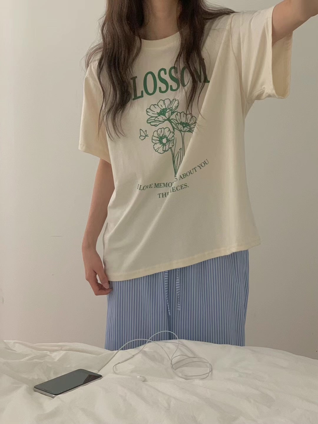 KR直送 純棉寬鬆Blossom Tee 兩色入KR052603