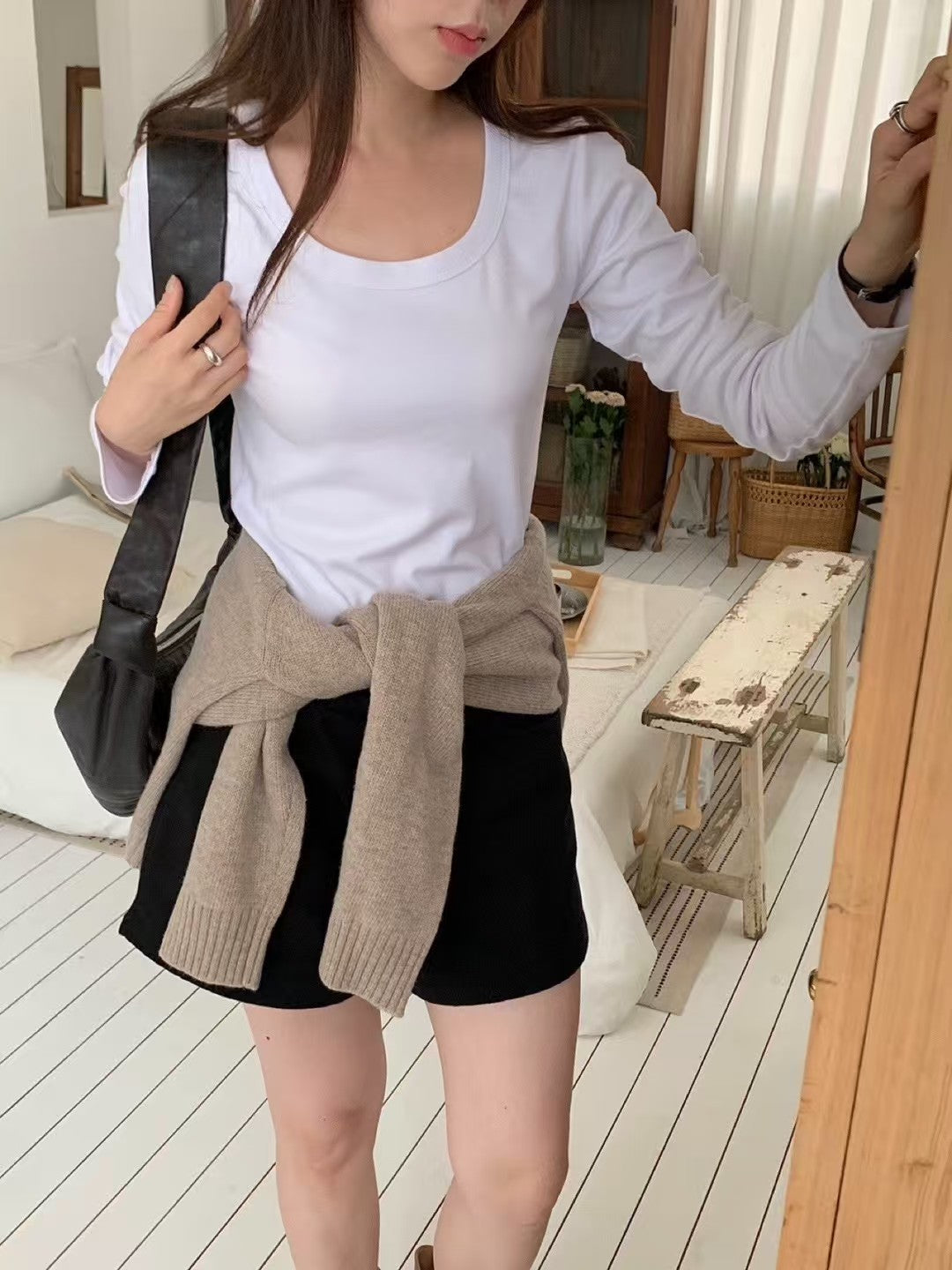 KR直送．莫代爾棉質圓領長袖1W91108