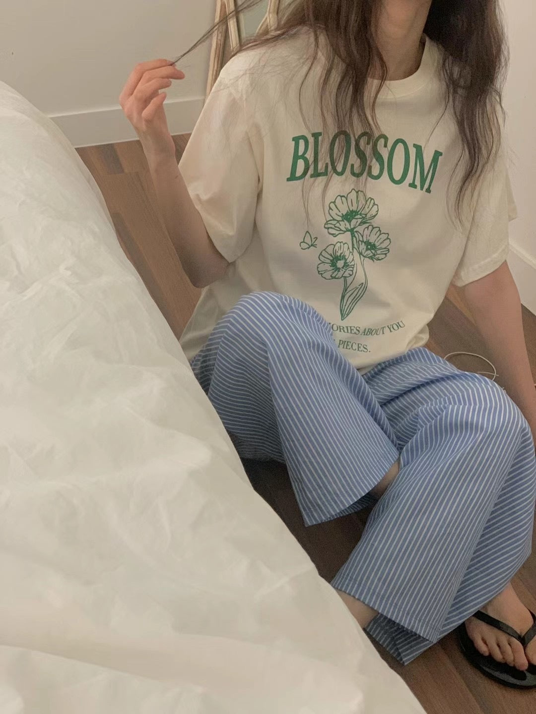 KR直送 純棉寬鬆Blossom Tee 兩色入KR052603