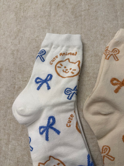 KR直送 動物印花圖案筒襪 2色入