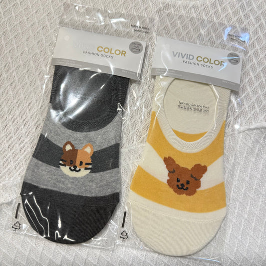 KR直送 橫間動物仔防滑隱形襪 2色入