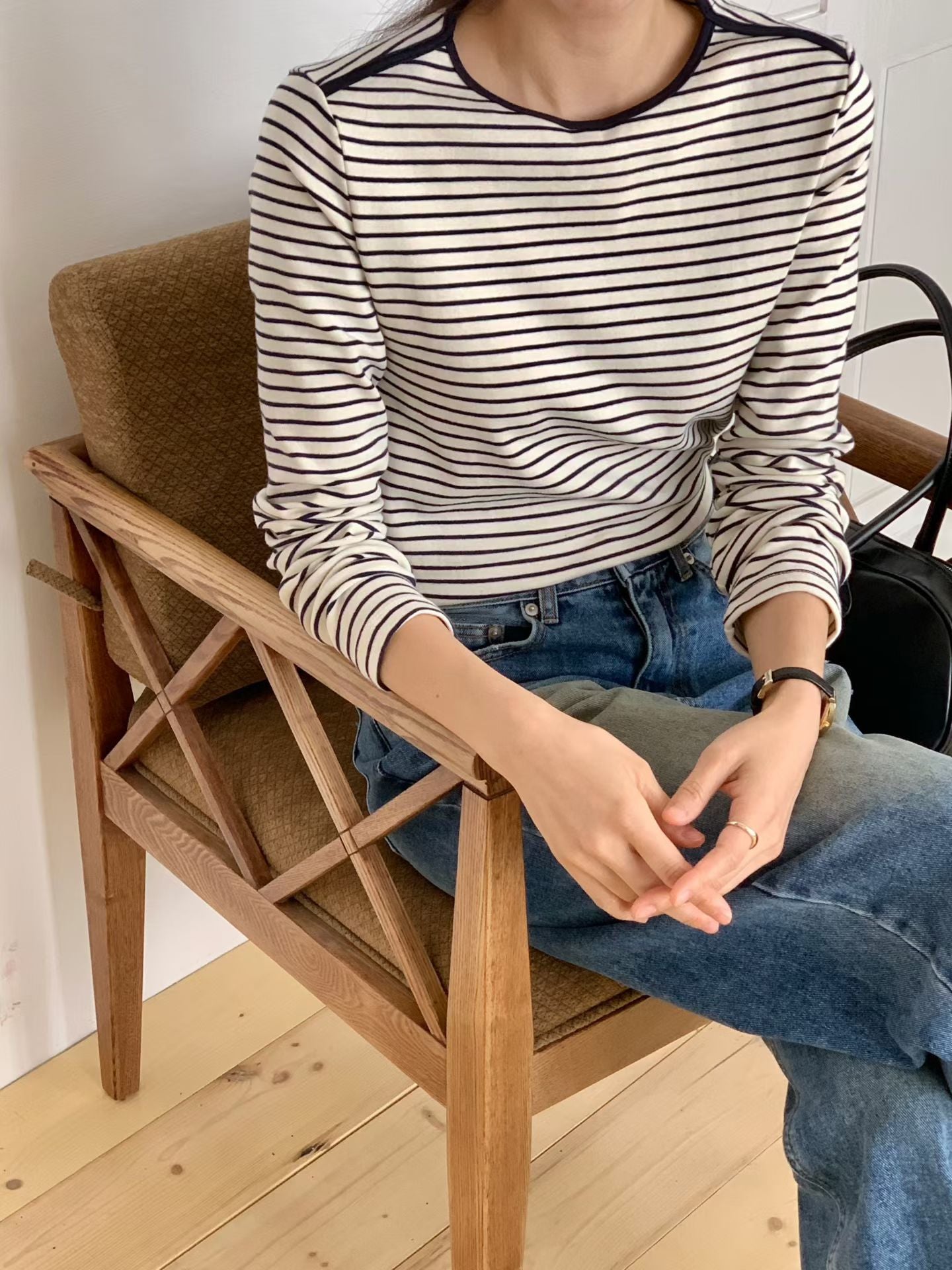 KR直送．包邊厚棉橫間長袖衫 2色入 1W91110