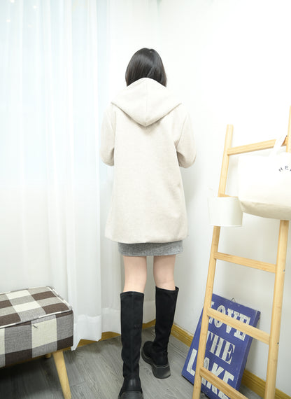 撞色反袖帶帽中長絨褸 1色入 1W61121