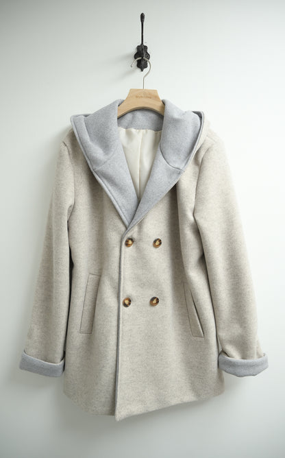 撞色反袖帶帽中長絨褸 1色入 1W61121