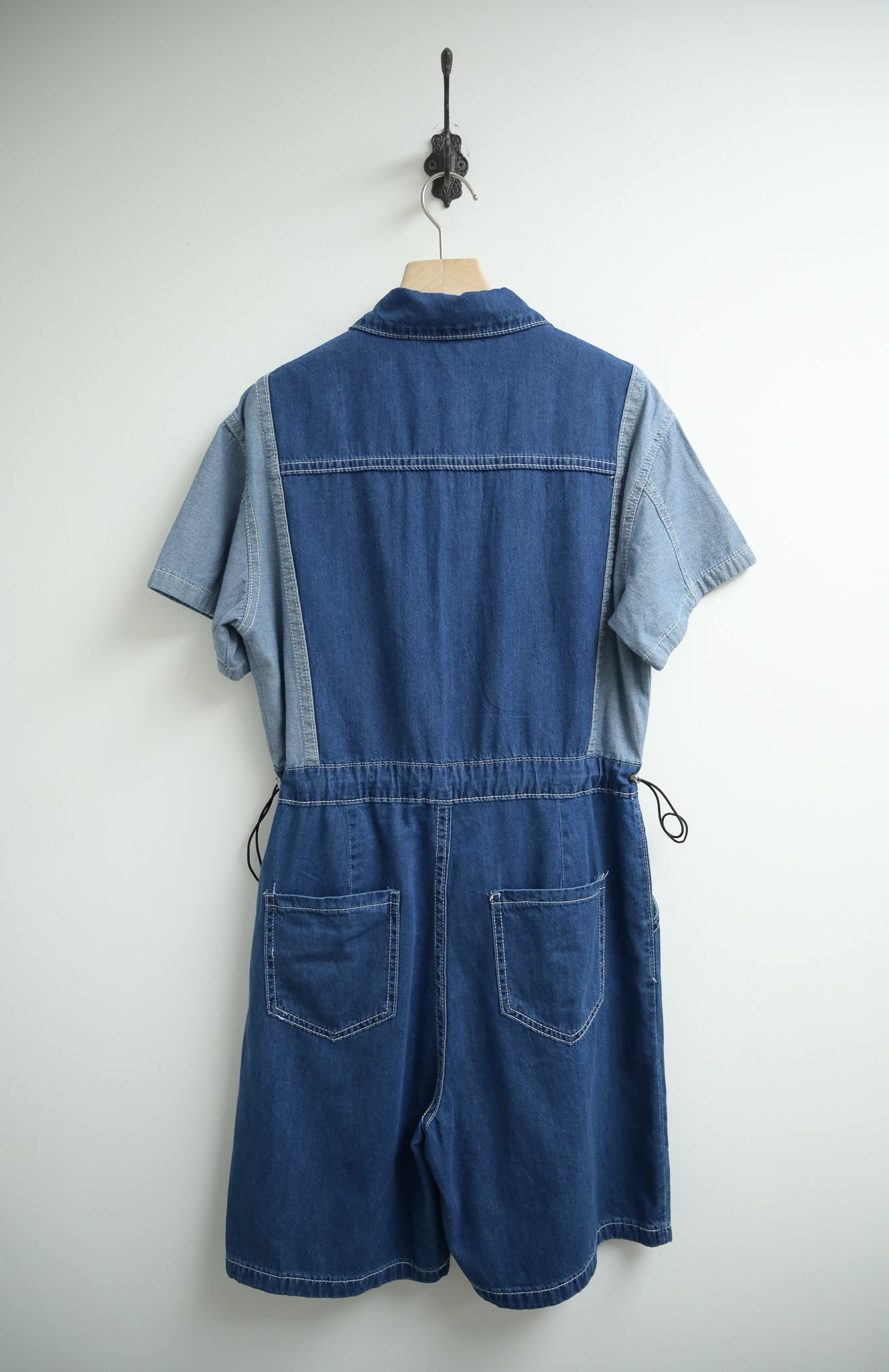 薄牛仔束腰拼色Jumpsuit 三色入