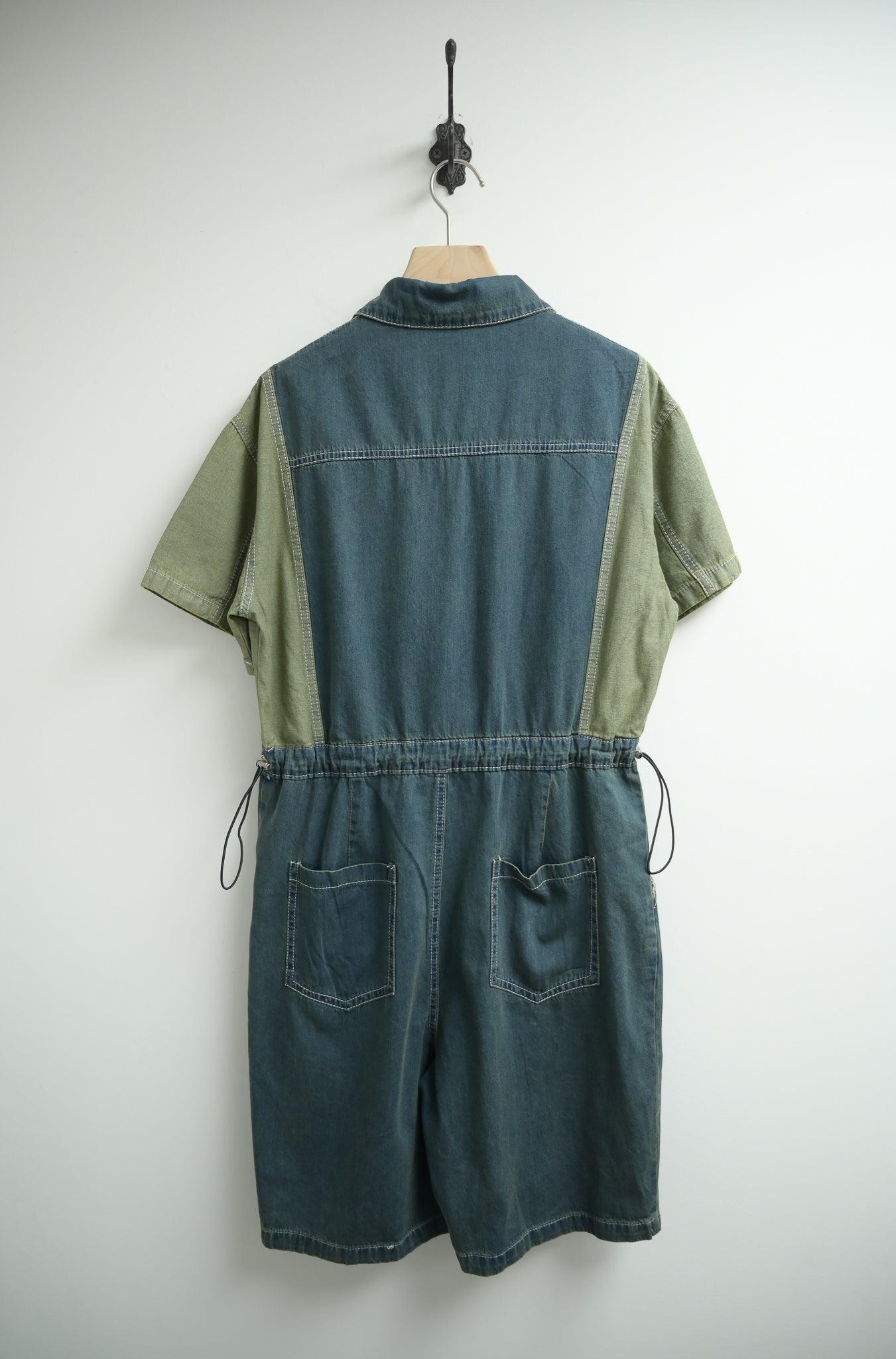 薄牛仔束腰拼色Jumpsuit 三色入