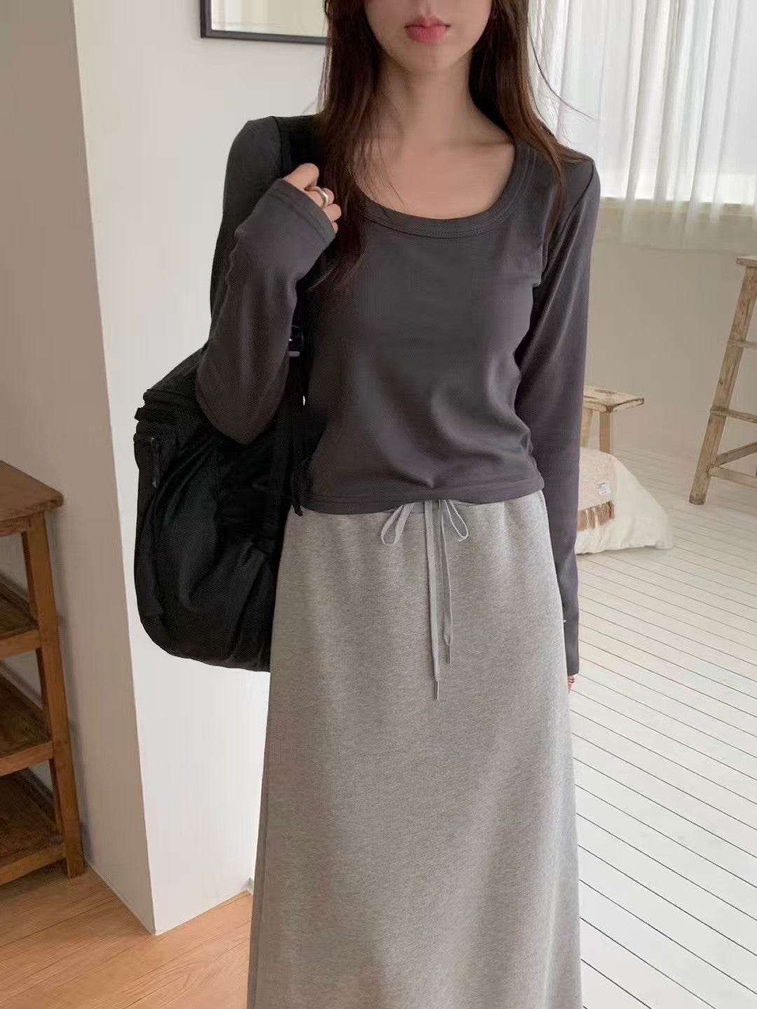 KR直送．莫代爾棉質圓領長袖1W91108