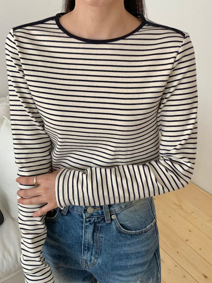 KR直送．包邊厚棉橫間長袖衫 2色入 1W91110