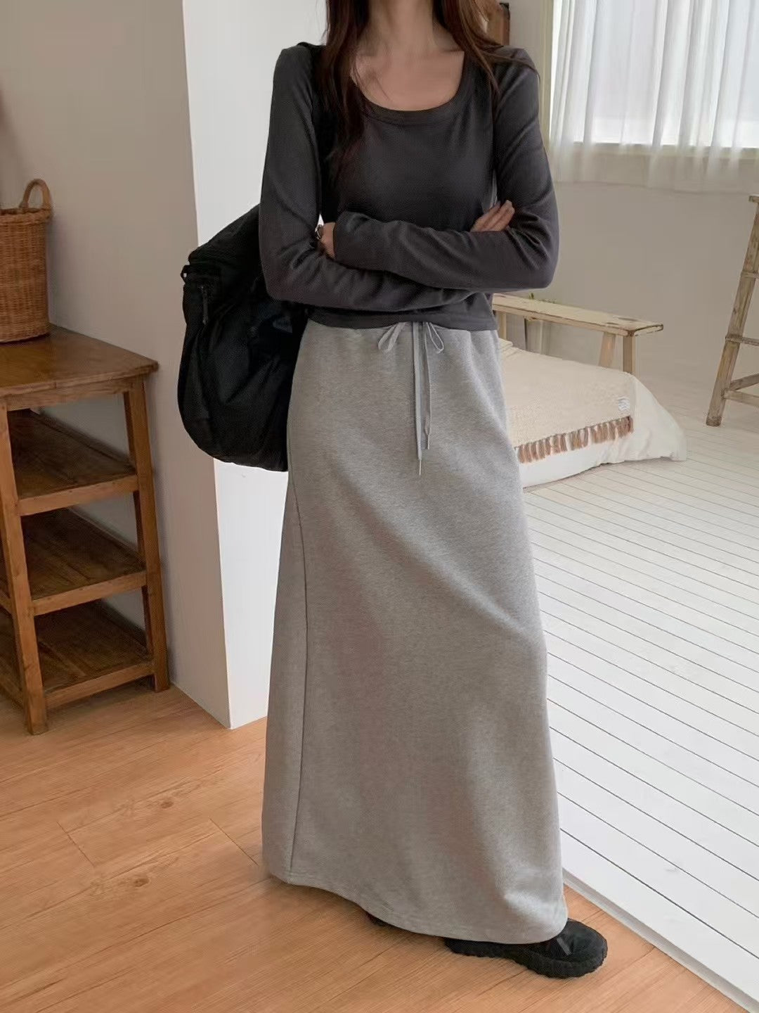 KR直送．莫代爾棉質圓領長袖1W91108