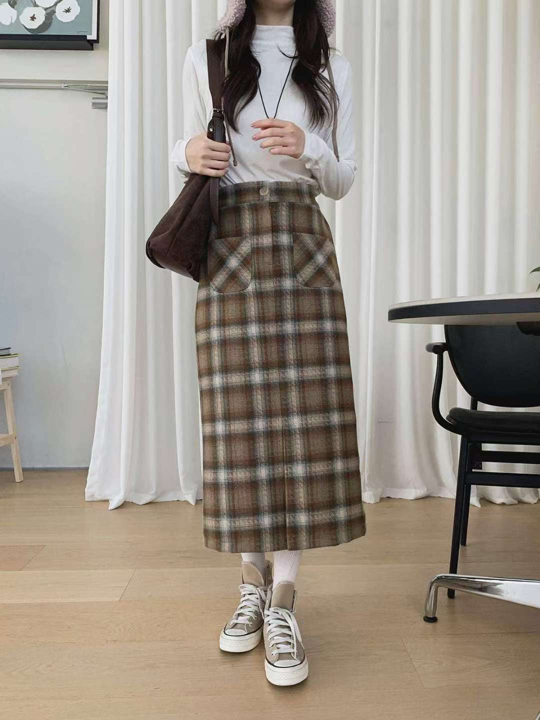 KR直送 直身格仔半身裙 2色入 1W91134