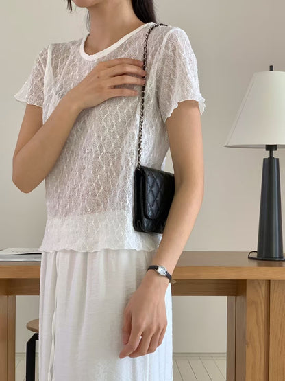 KR直送 透視彈性lace top 2色入 S90418
