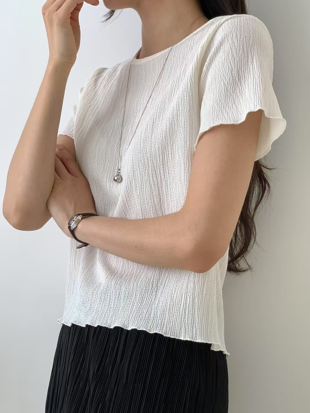 KR直送 樹紋Ruffle邊上衣 2色入 S90419