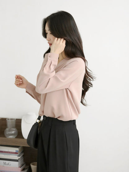 KR直送．扭紋雪紡上衣 2色入 1W91113