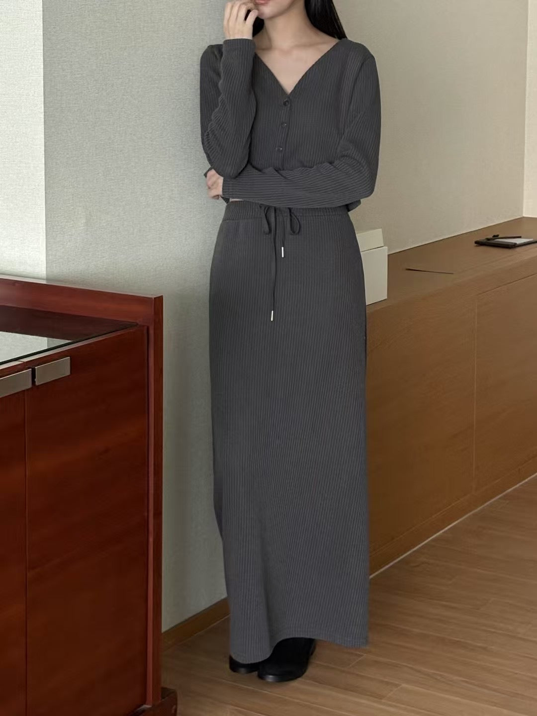 KR直送 Cropped 外套配半身裙SET 2色入 1W90920