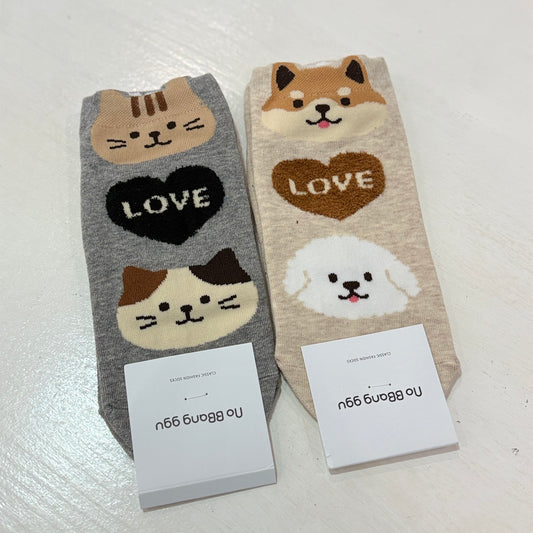 KR直送 貓貓🐱狗仔🐶短襪 2色入