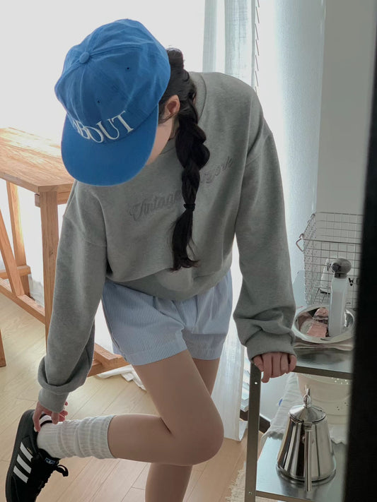 KR直送．Vintage刺繡字衛衣 2色入 
1W90123