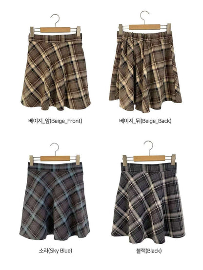 KR直送．半橡筋拉鏈格仔假裙褲 2色入 1W91114