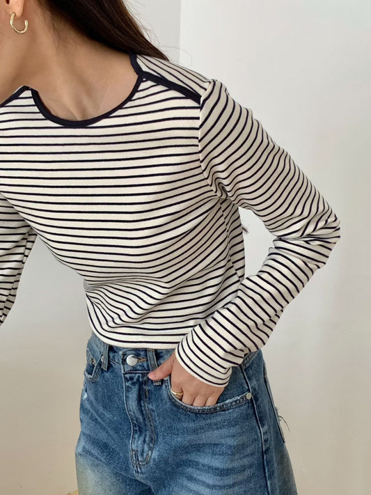 KR直送．包邊厚棉橫間長袖衫 2色入 1W91110