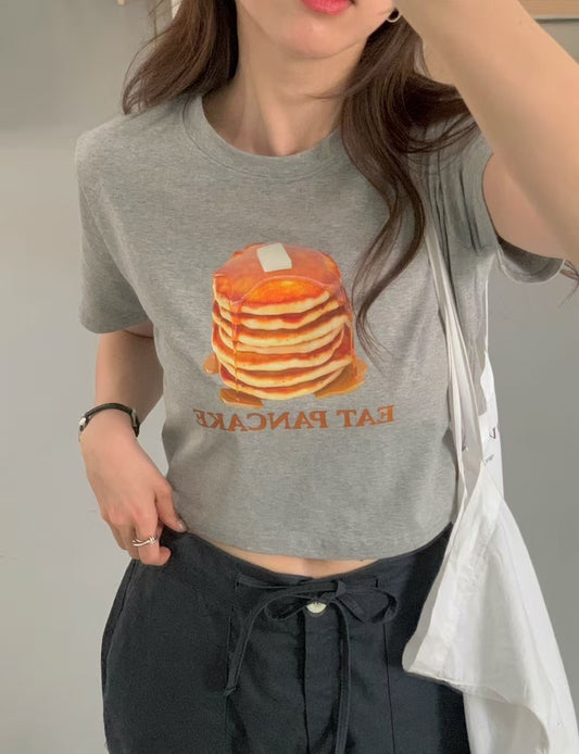KR直送 Pancake Print Cropped Tee 3色入 S90618