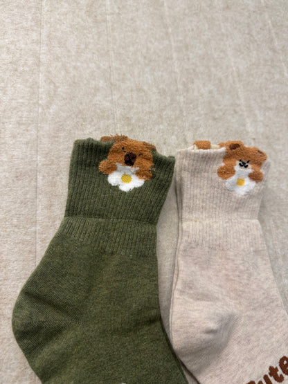 KR直送 立體動物仔中筒襪 2色入