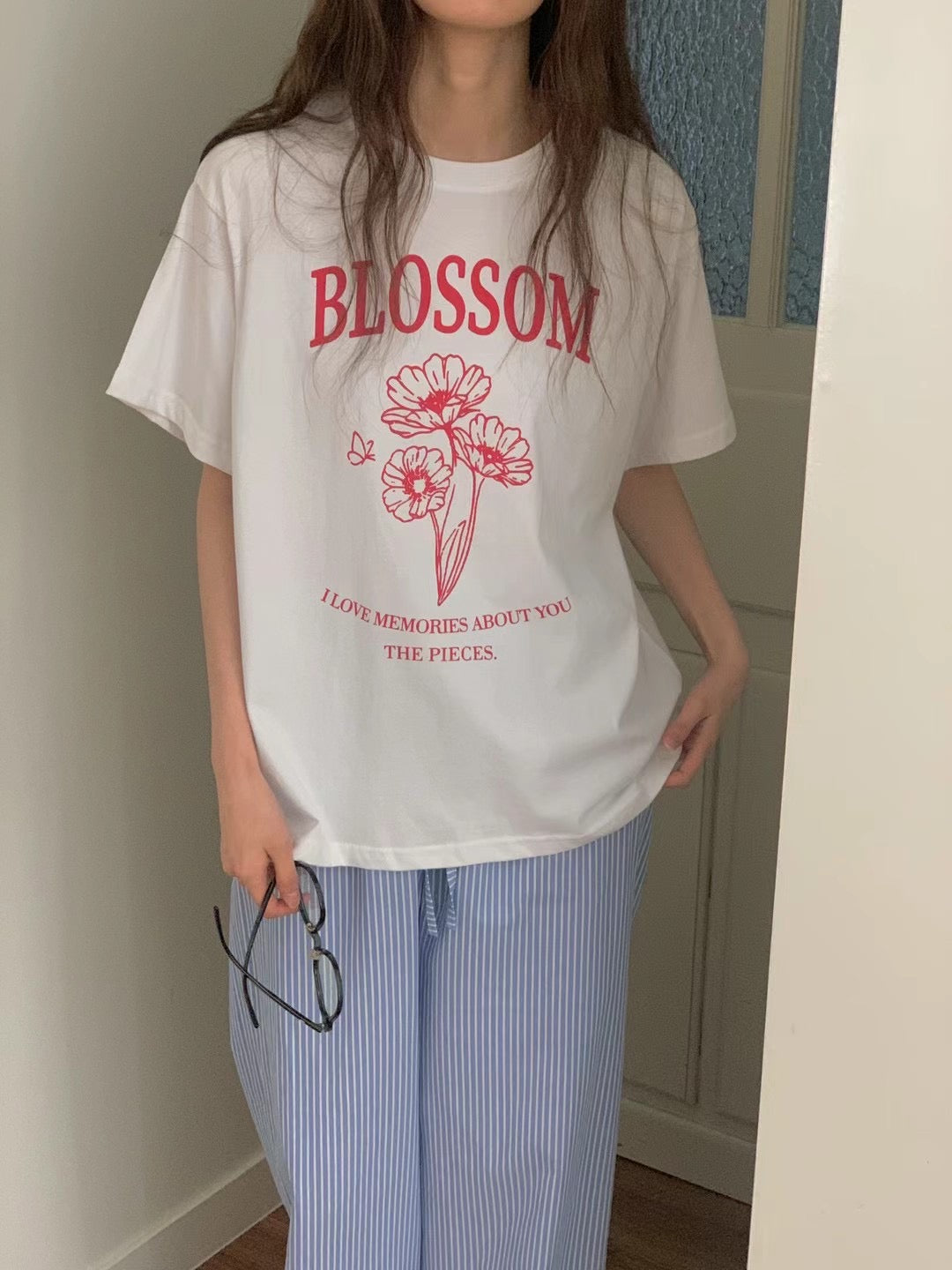 KR直送 純棉寬鬆Blossom Tee 兩色入KR052603