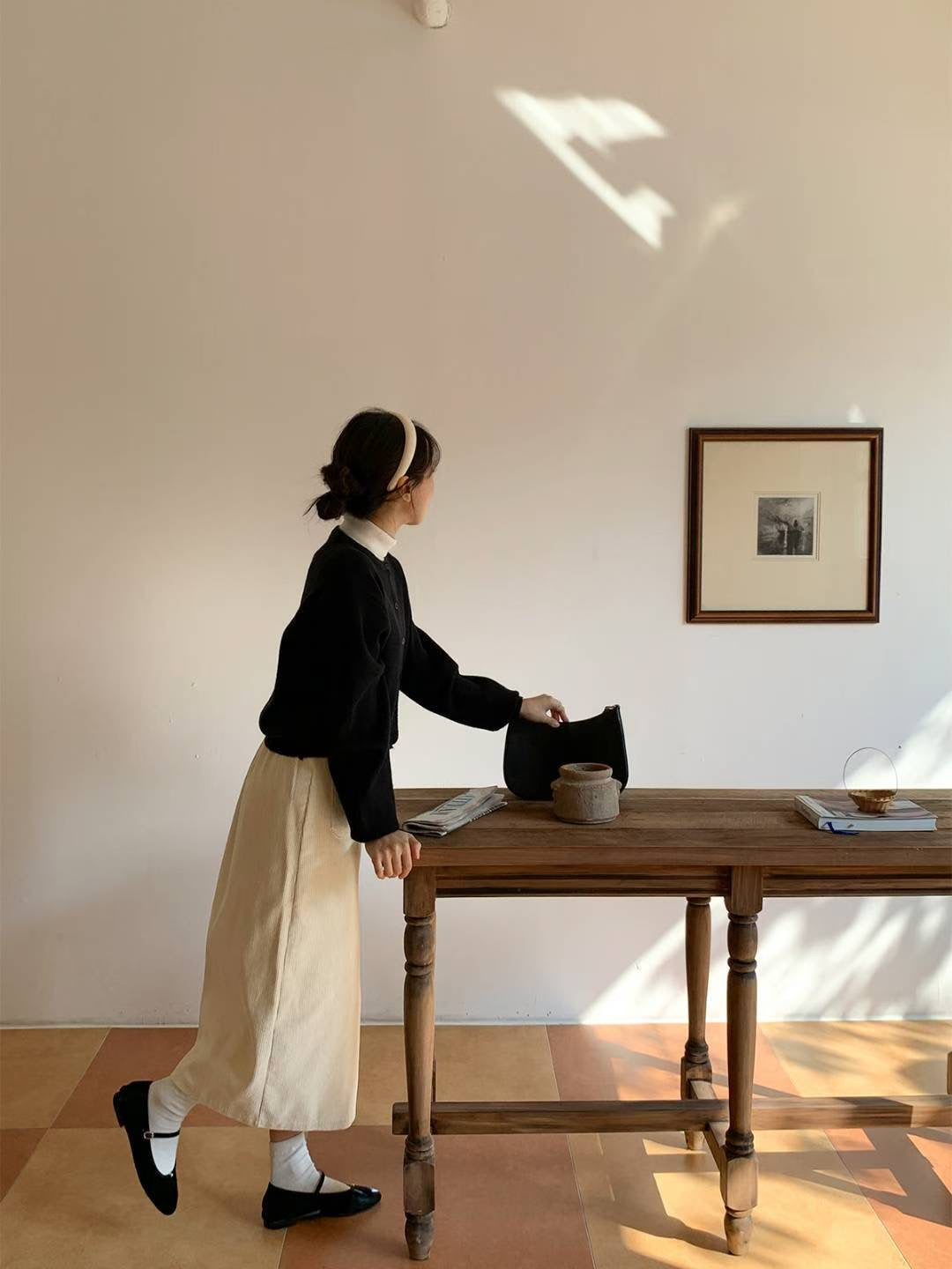 KR直送．燈芯絨前開差半身裙 2色入1W91115