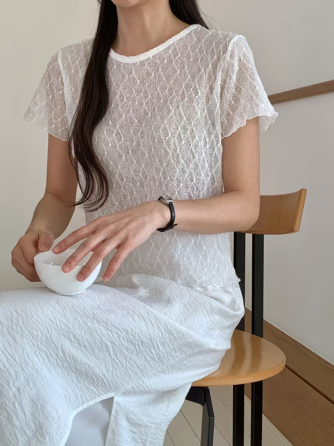 KR直送 透視彈性lace top 2色入 S90418