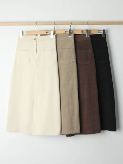 KR直送．燈芯絨前開差半身裙 2色入1W91115