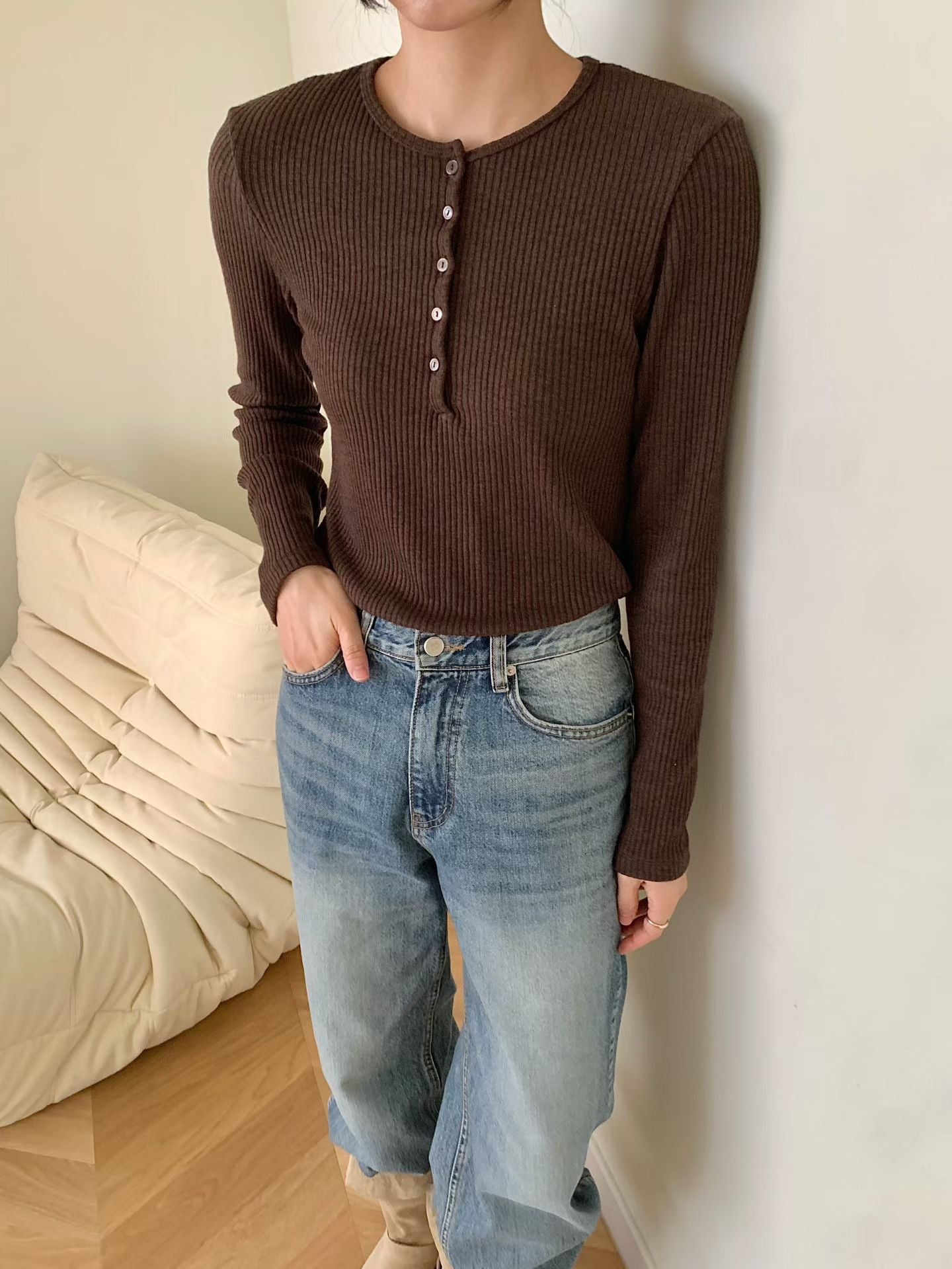 KR直送 亨利領坑紋上衣 4色入 1W91149