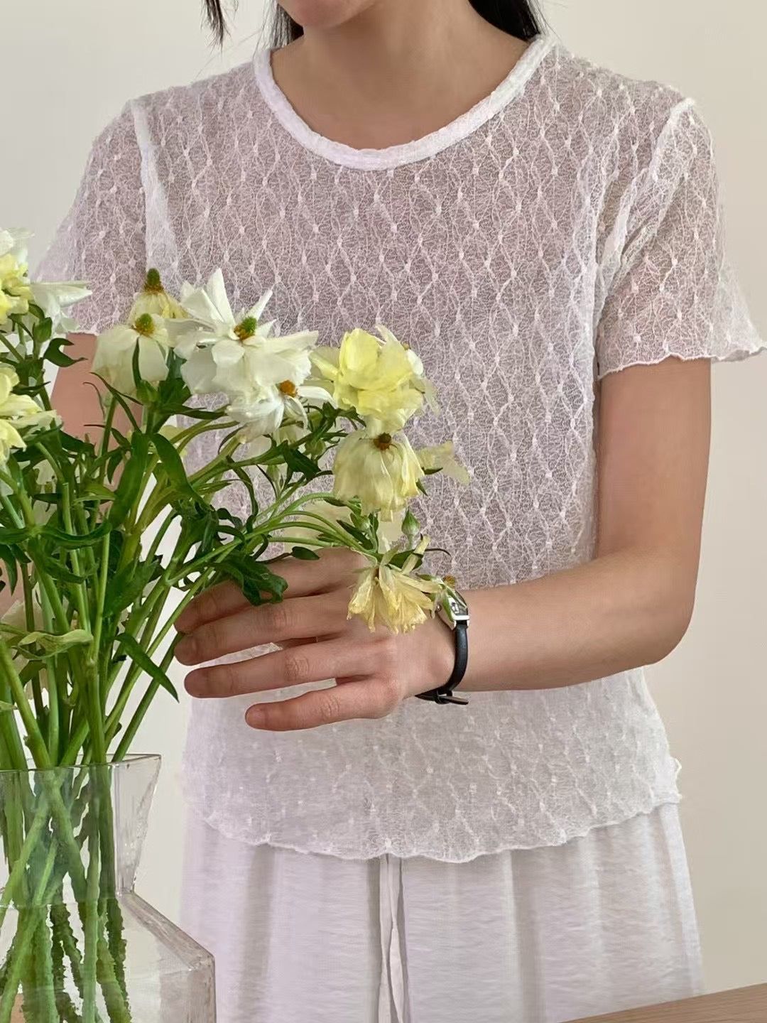 KR直送 透視彈性lace top 2色入 S90418