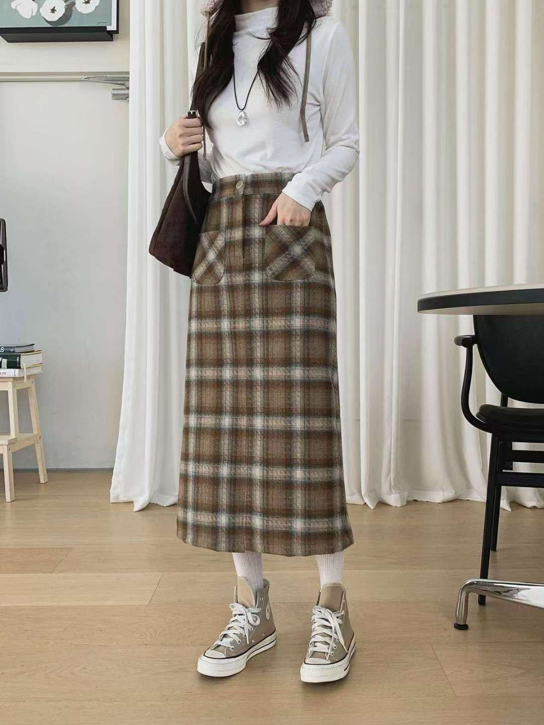 KR直送 直身格仔半身裙 2色入 1W91134