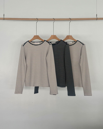 KR直送．包邊厚棉橫間長袖衫 2色入 1W91110