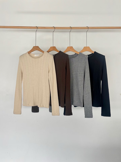 KR直送．提花暗織紋線衫長袖 2色入 1W91109